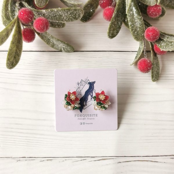 xmas red flower studs