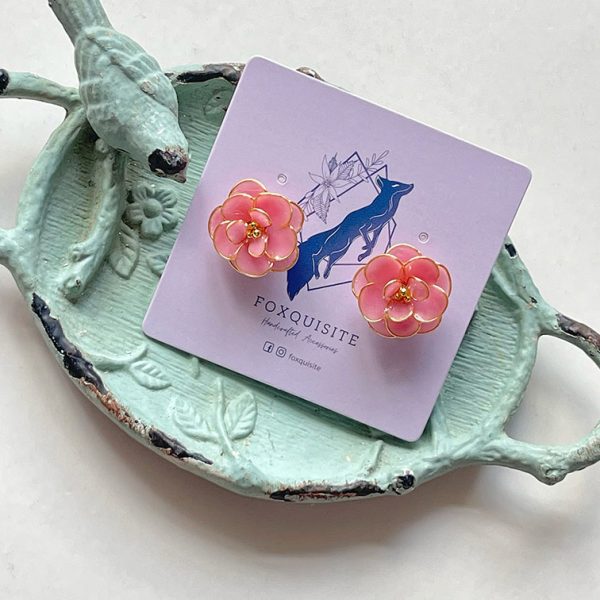 pink camellia studs